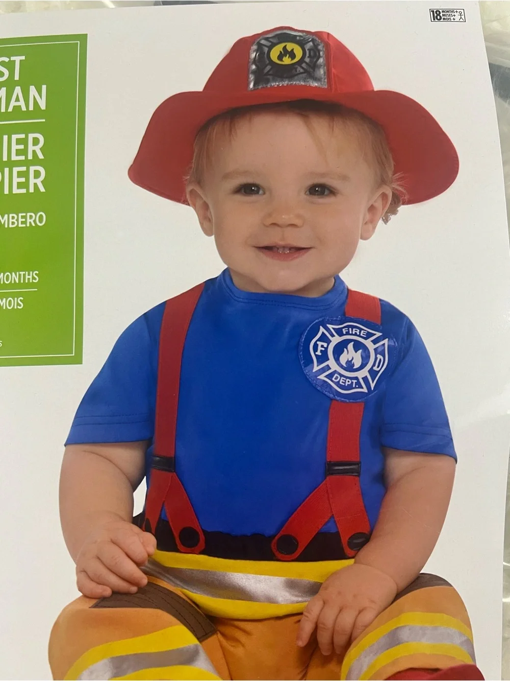 Infant Firefighter Halloween Costume - Blue Red hat Kids NEW 18-24 months